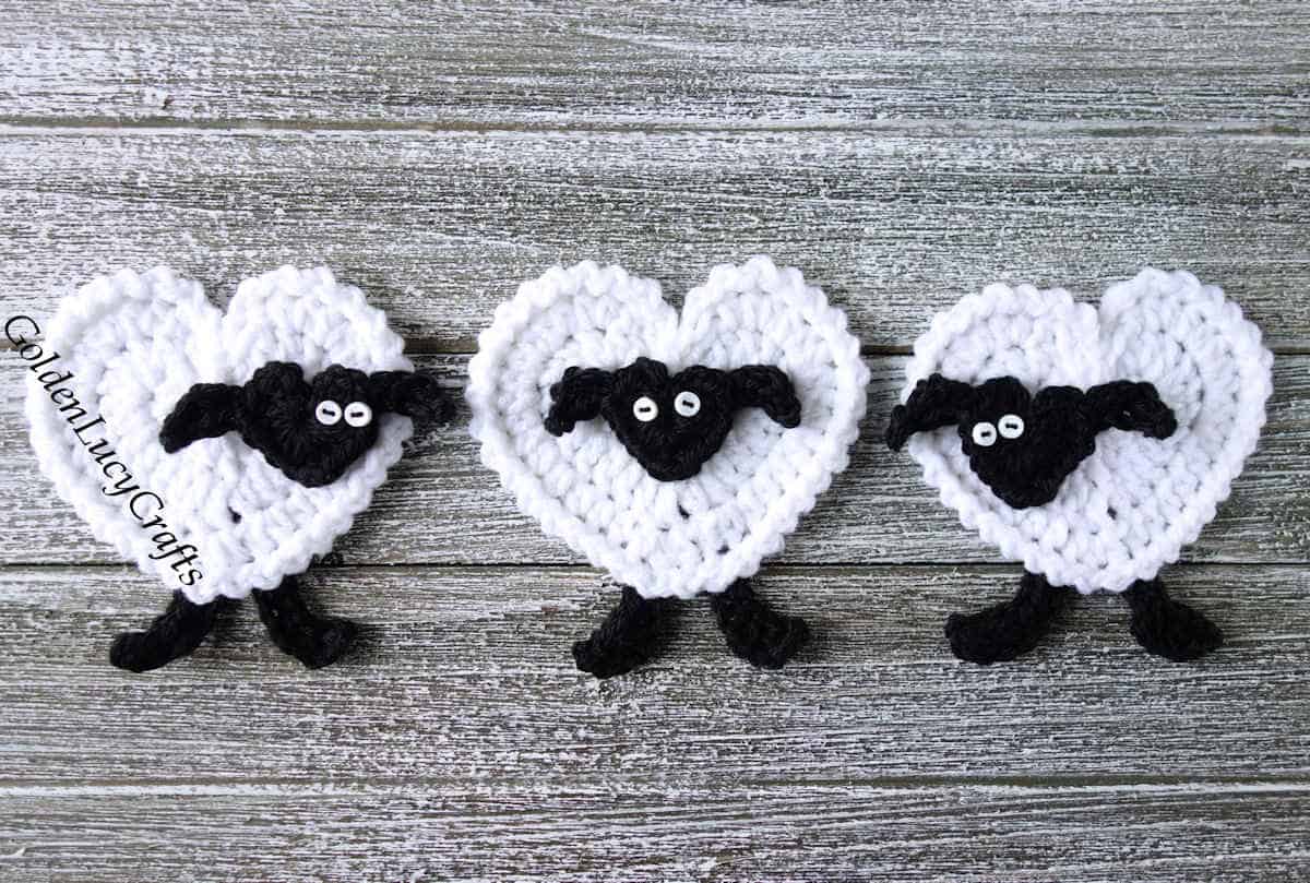 Three crochet sheep appliques.