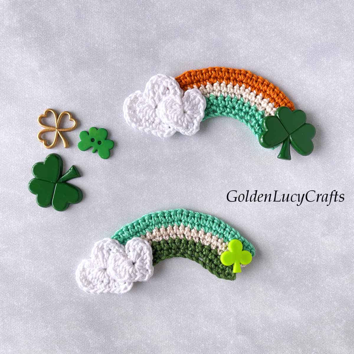 Crochet rainbow appliques for St. Patrick's Day.