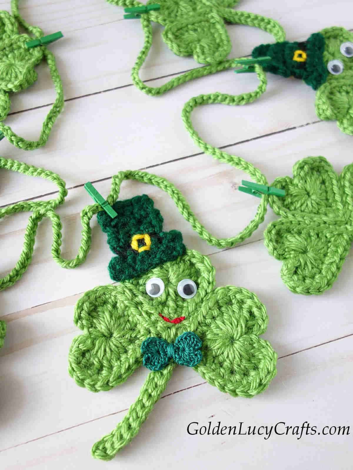 Close-up picture of shamrock garland.