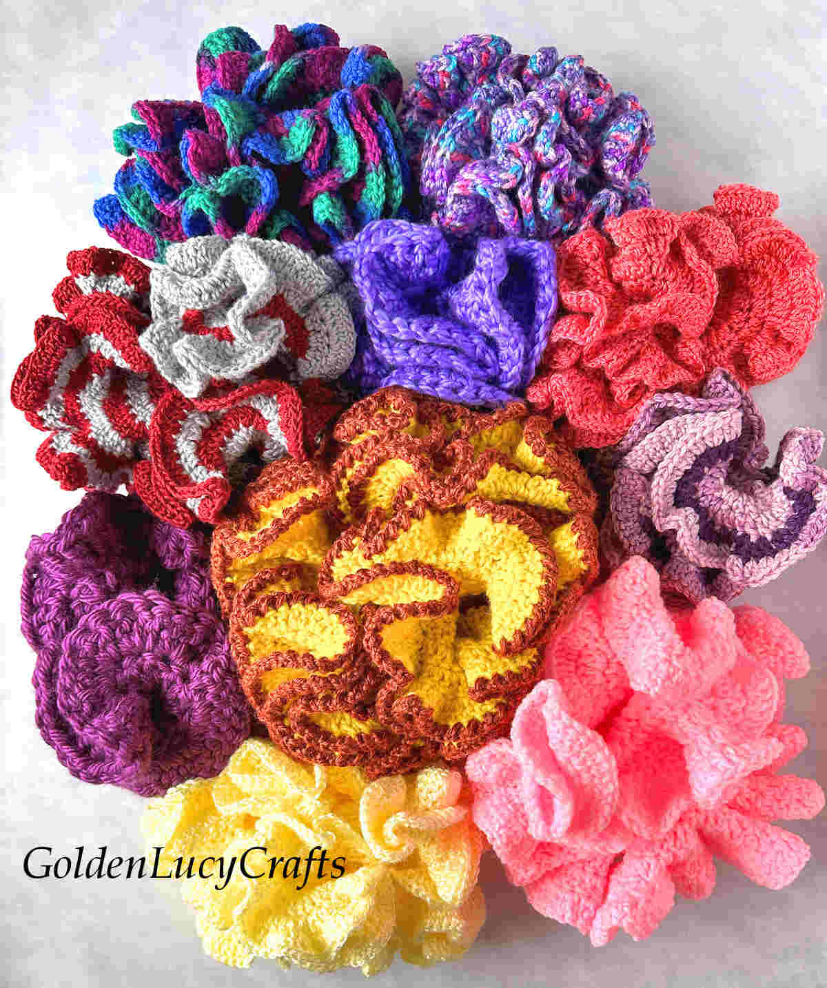 Bunch of crocheted corals for the community coral reef project.