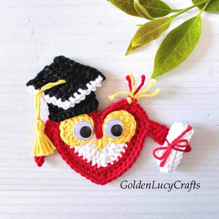 Graduation owl crochet applique.