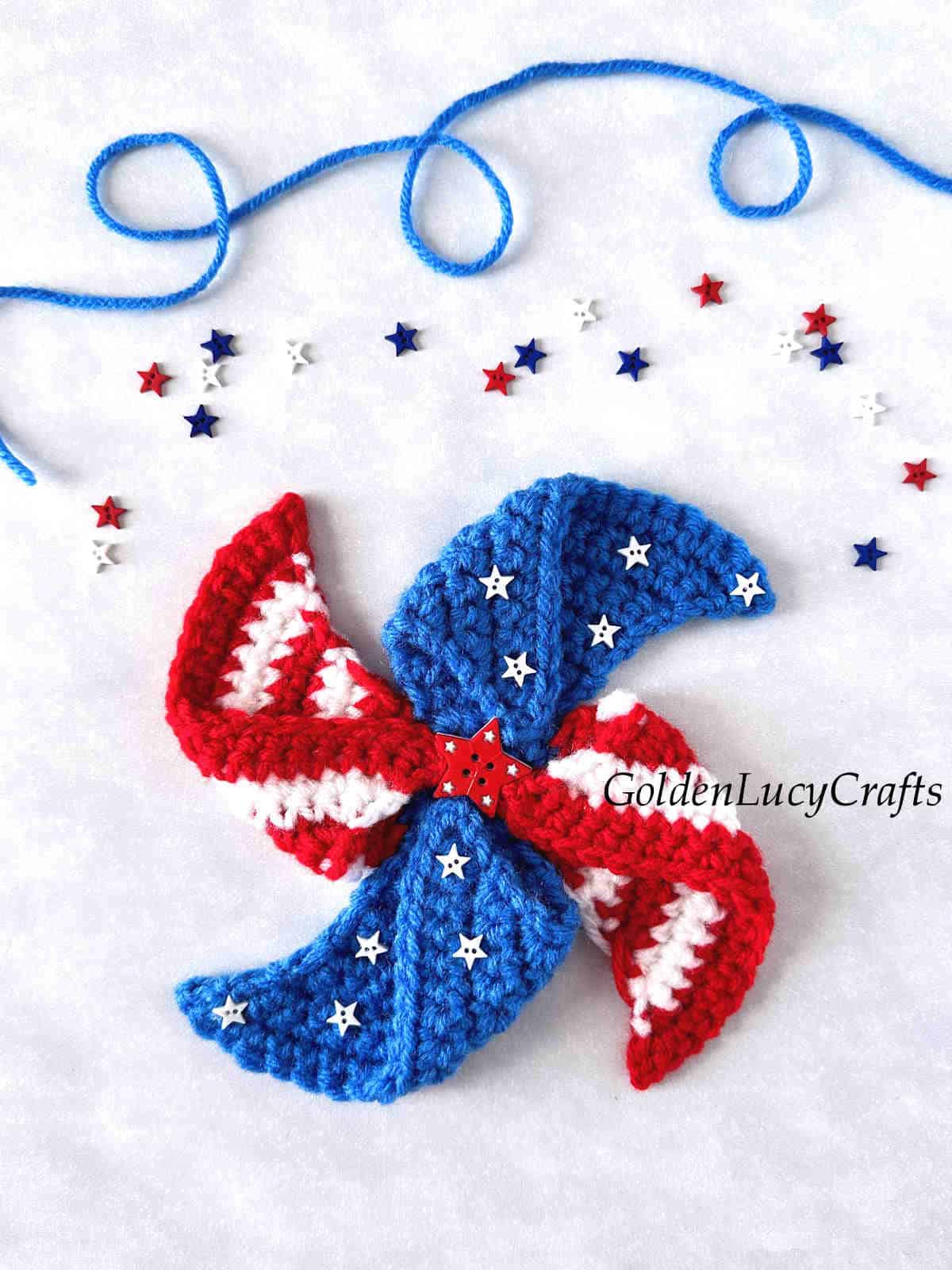 Crochet pinwheel for the 4th of July.