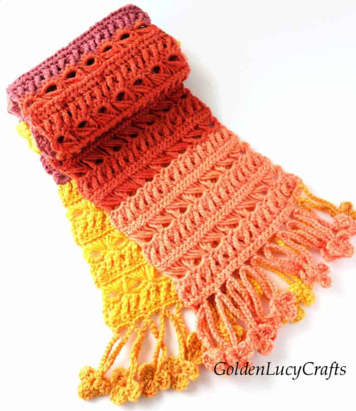 Crochet women's scarf in Fall colors.