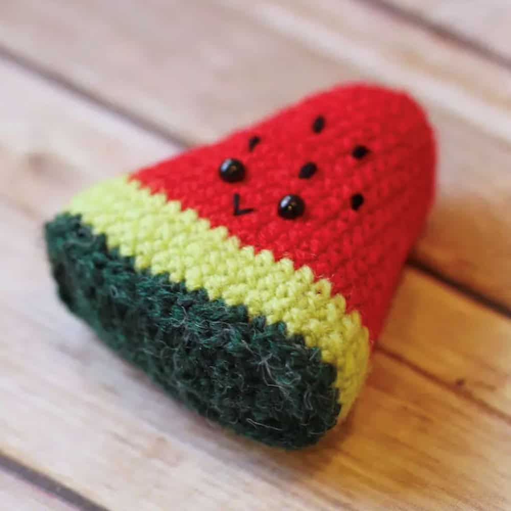 Crochet watermelon toy.