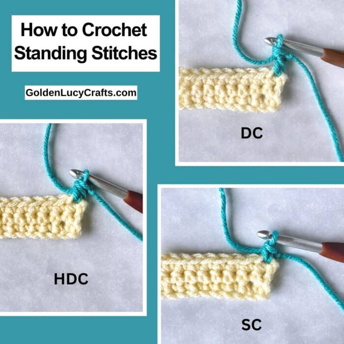 Crocheted samples showing standing stitches.