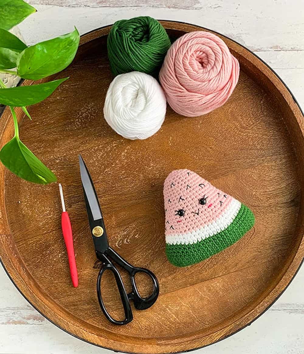 Crochet watermelon amigurumi.