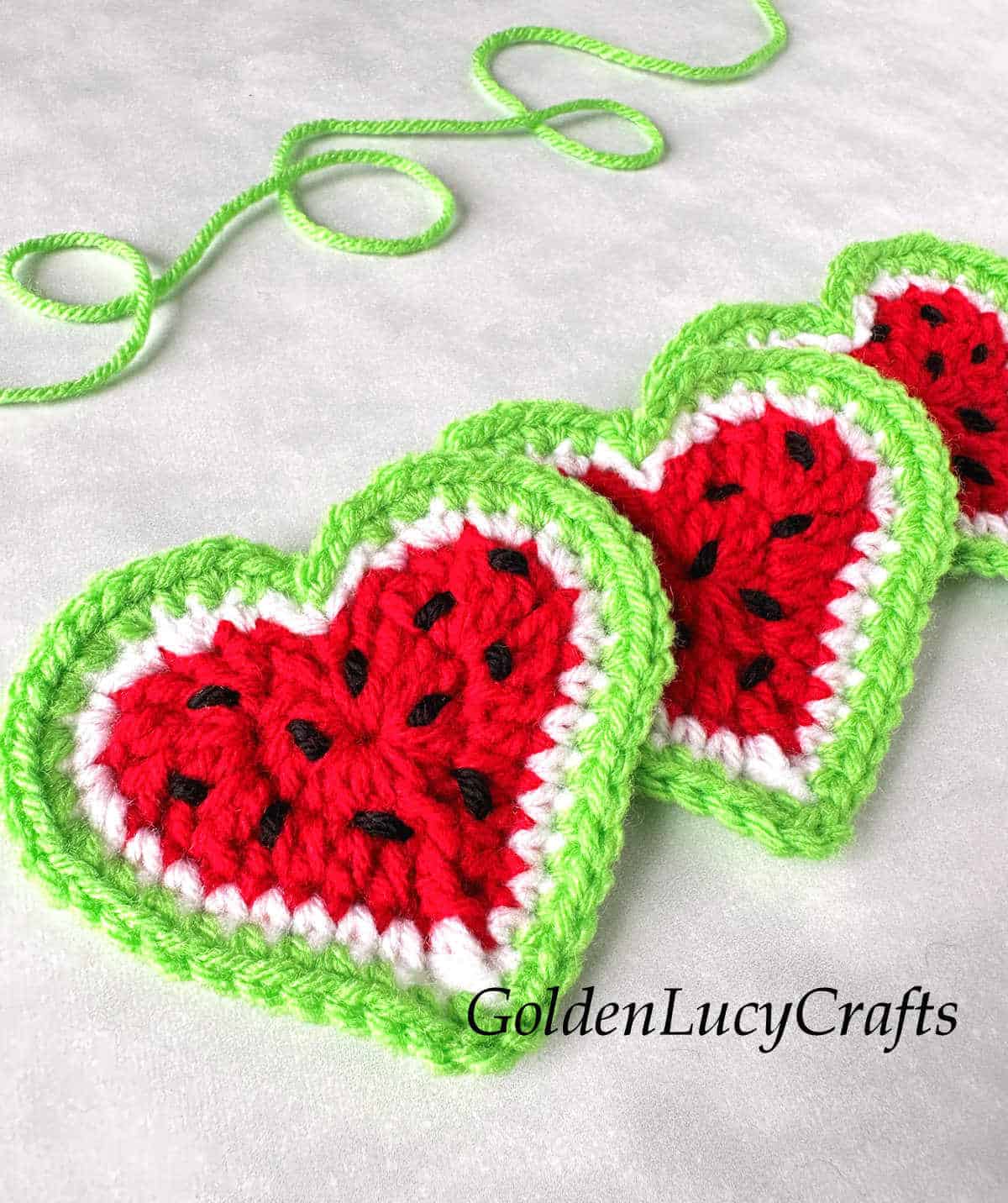 Crochet watermelon hearts.