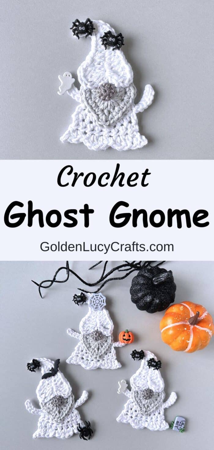 Crochet Halloween Ghost Gnome - GoldenLucyCrafts