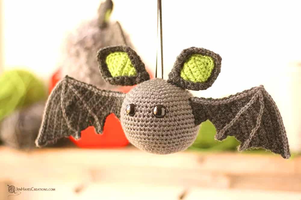 Crocheted bat ornament.