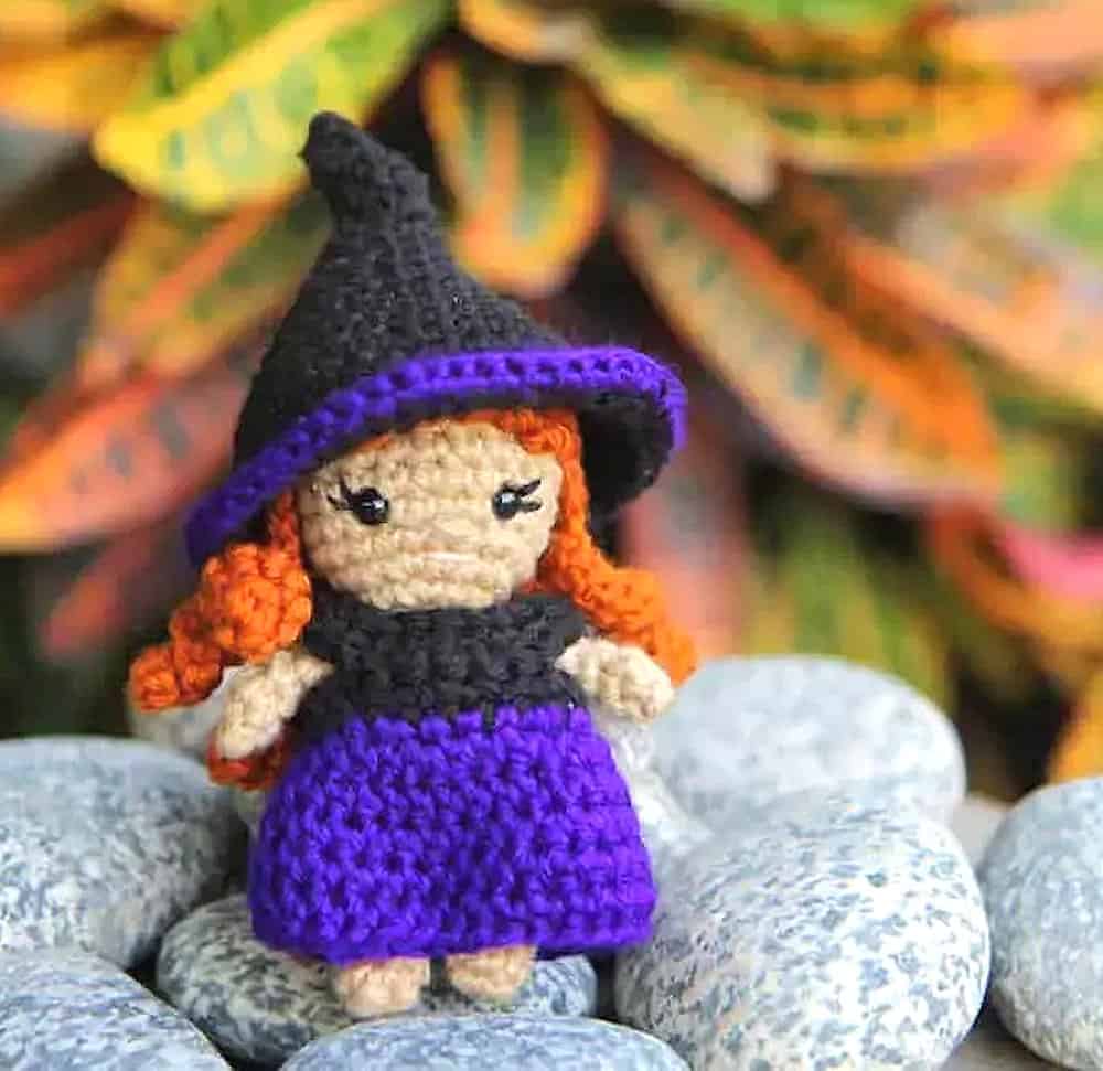 Crocheted small witch doll.