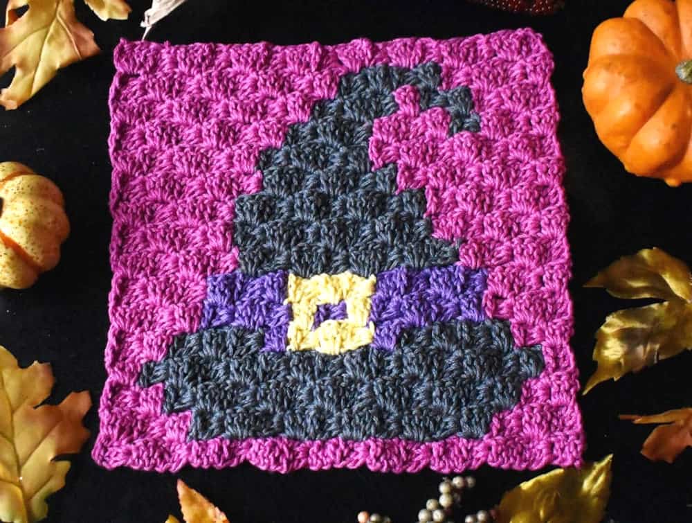 Crocheted witch hat square.