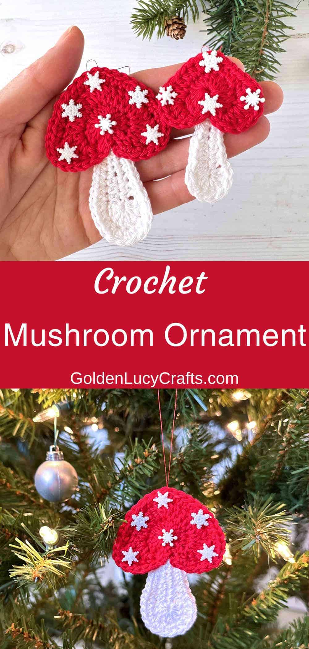 Crochet mushroom Christmas ornaments.