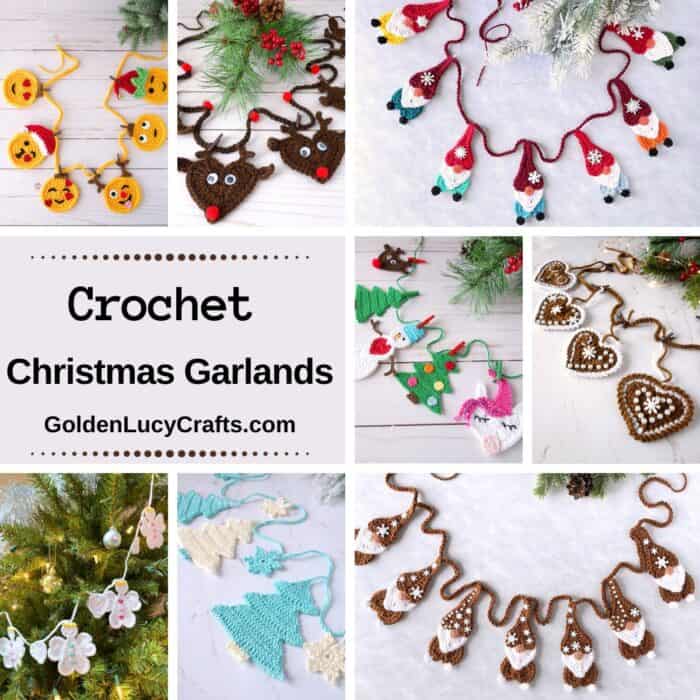 Photo collage of crocheted Christmas garlands.