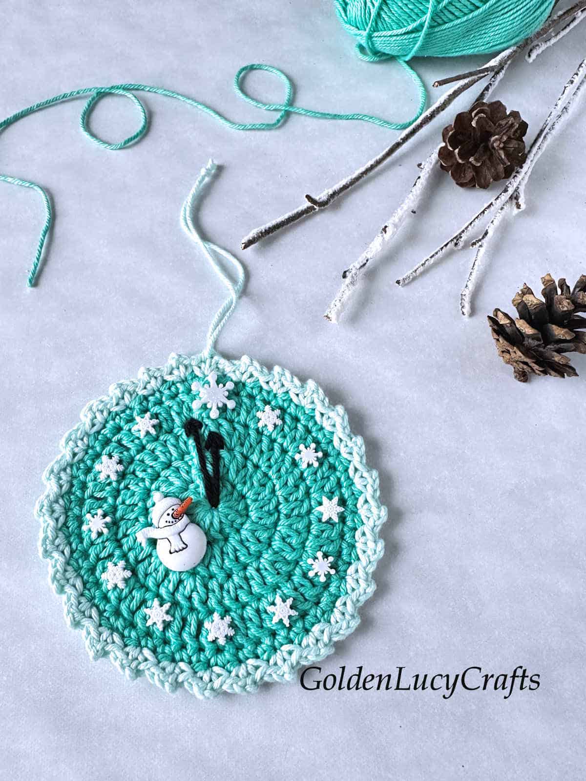 New Year clock crocheted ornament.