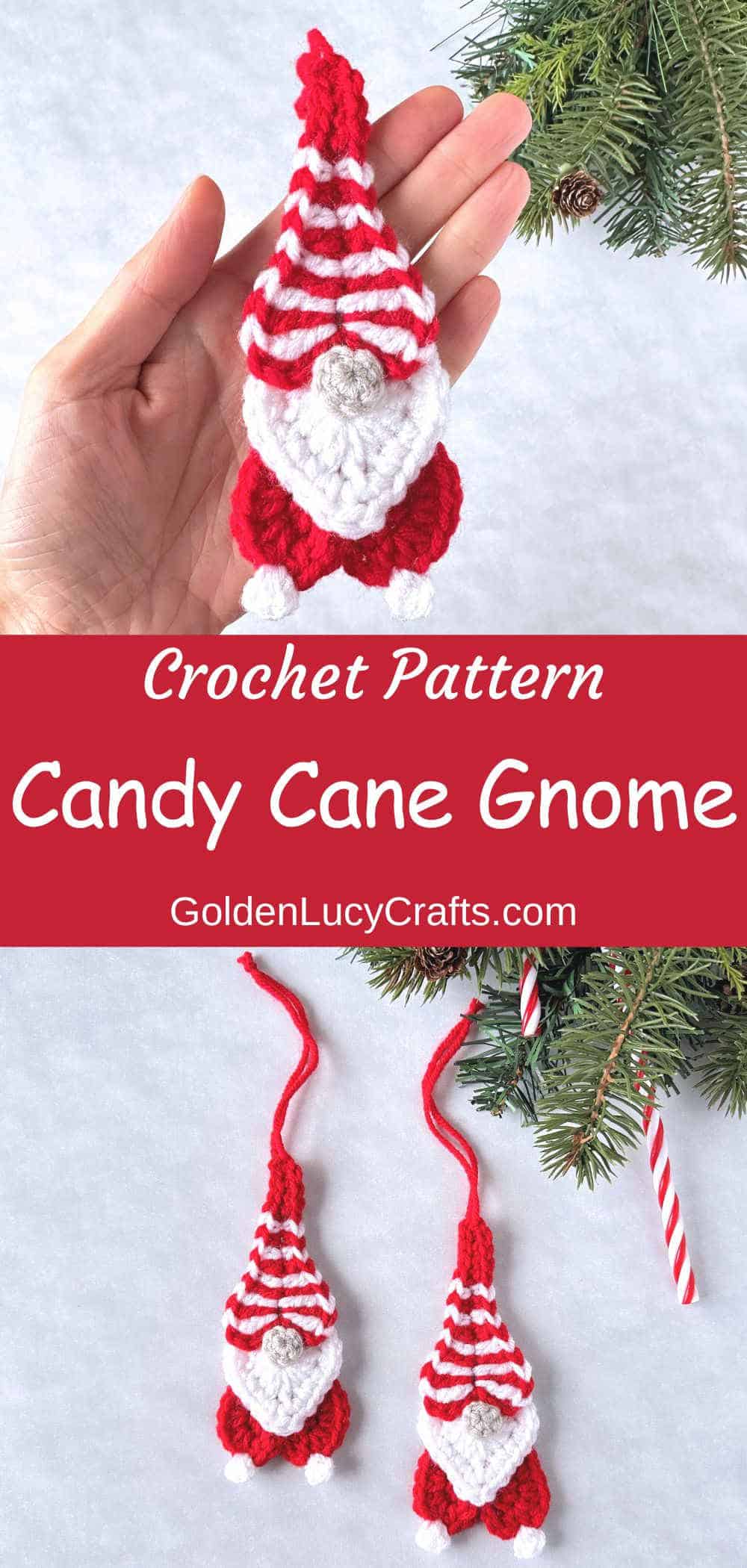 Crochet Christmas candy cane gnomes.