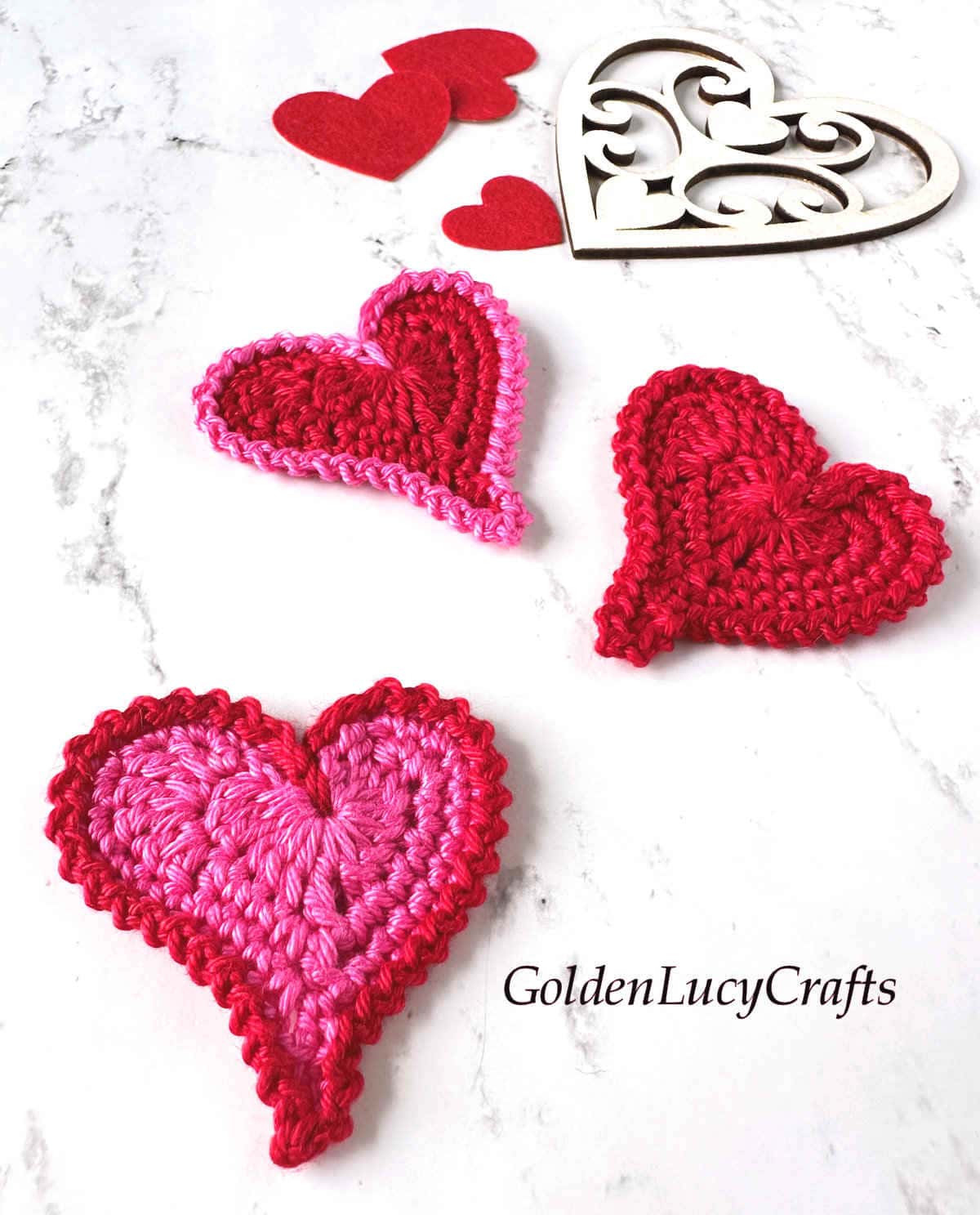 Crochet asymmetrical heart close up picture.