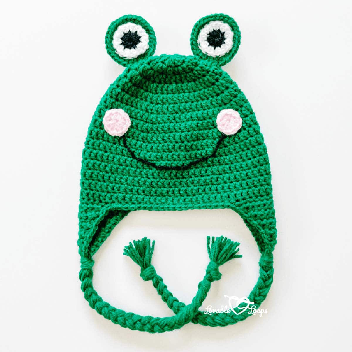 Crochet green frog hat.