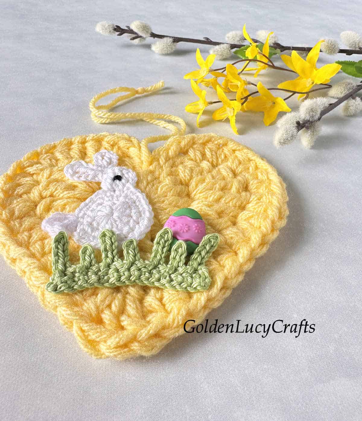 Crochet Easter heart close up picture.
