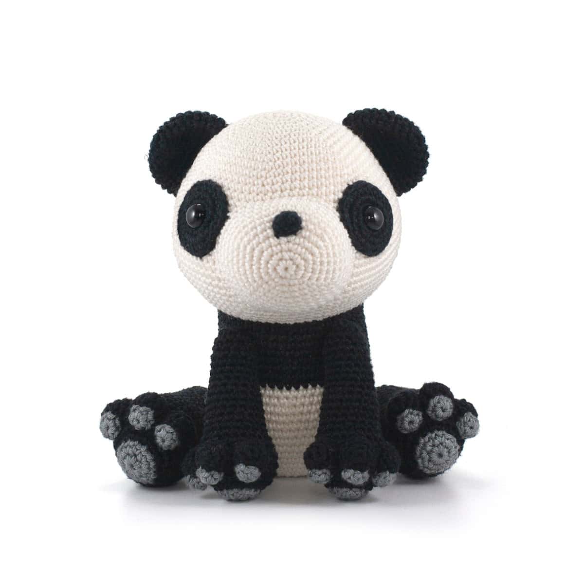Crochet panda bear toy.