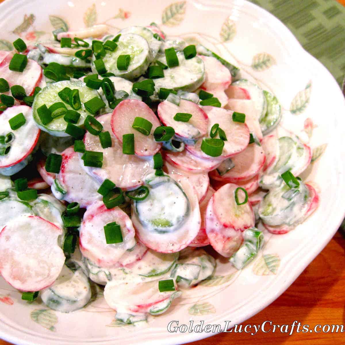 Salad made of radishes, cucumbers and green onions.