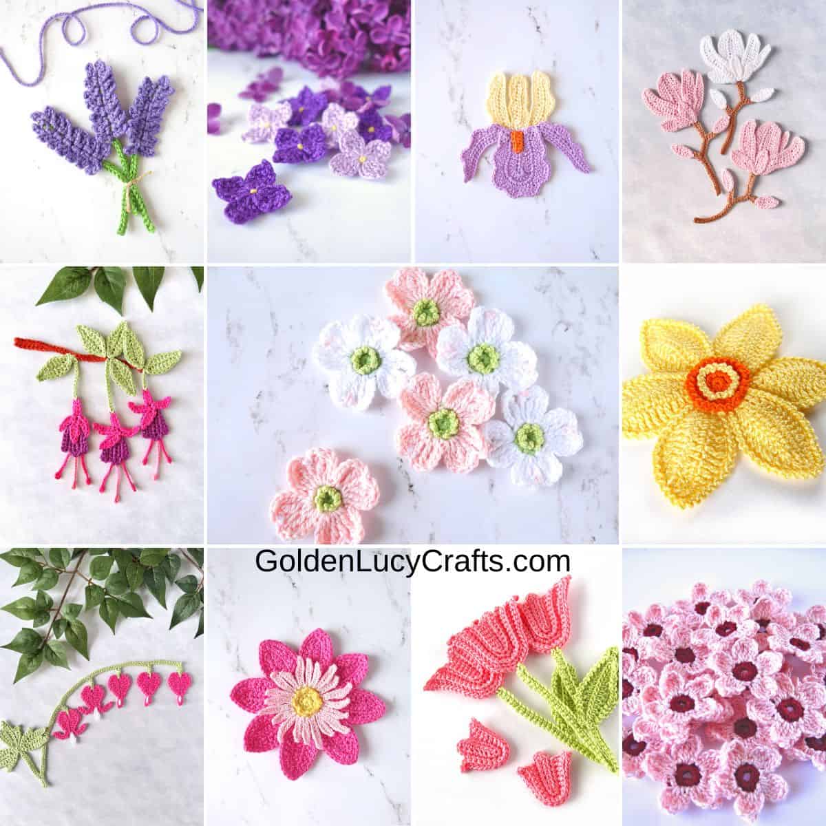 Crochet Flower Pattern Collection, Design by GoldenLucyCrafts