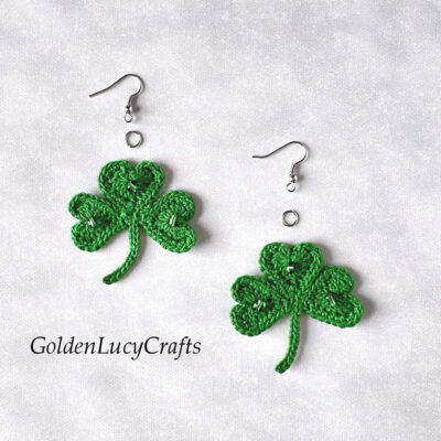 Crochet Shamrock Earrings - GoldenLucyCrafts