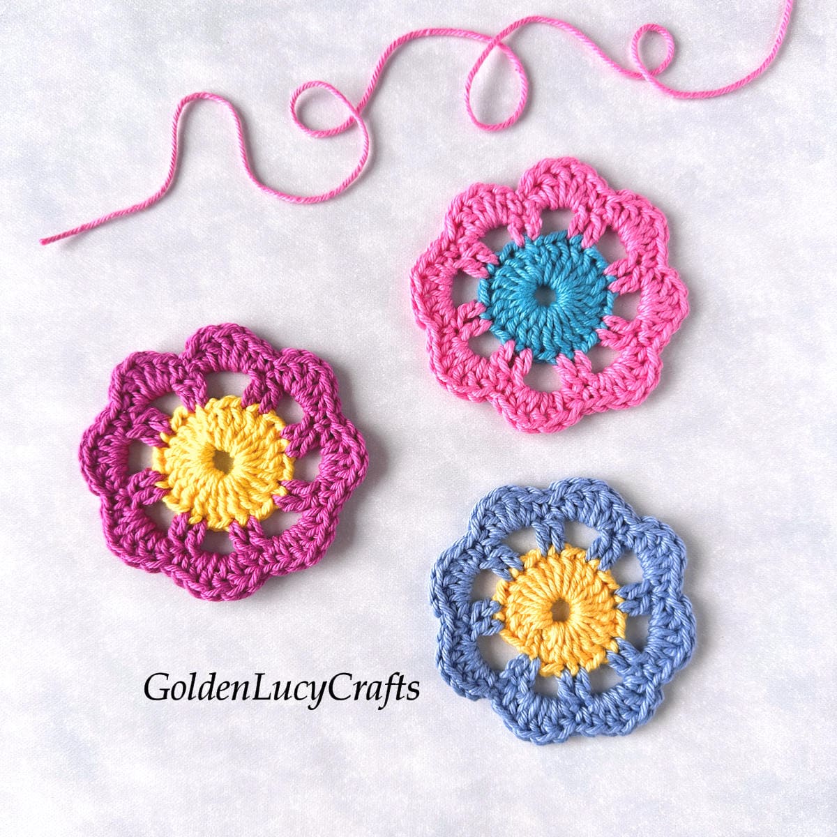 Three colorful floral motifs.