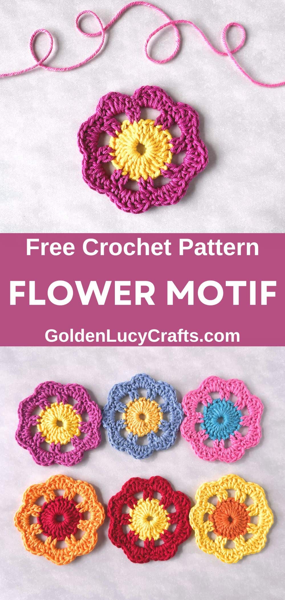 Colorful crocheted flower motifs.