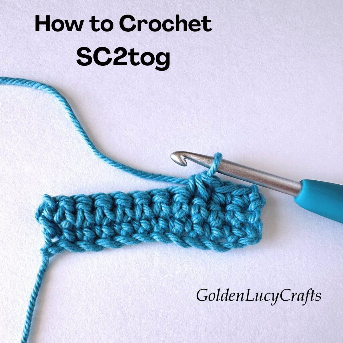 Crochet sample demonstrating how to work two single crochet stitches together.
