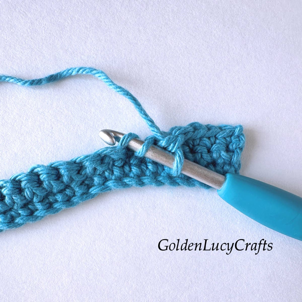 Crochet sample demonstrating step 2 of how to crochet an invisible decrease.