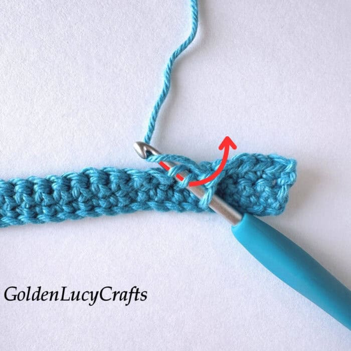Crochet sample demonstrating step 3 of how to crochet an invisible decrease.
