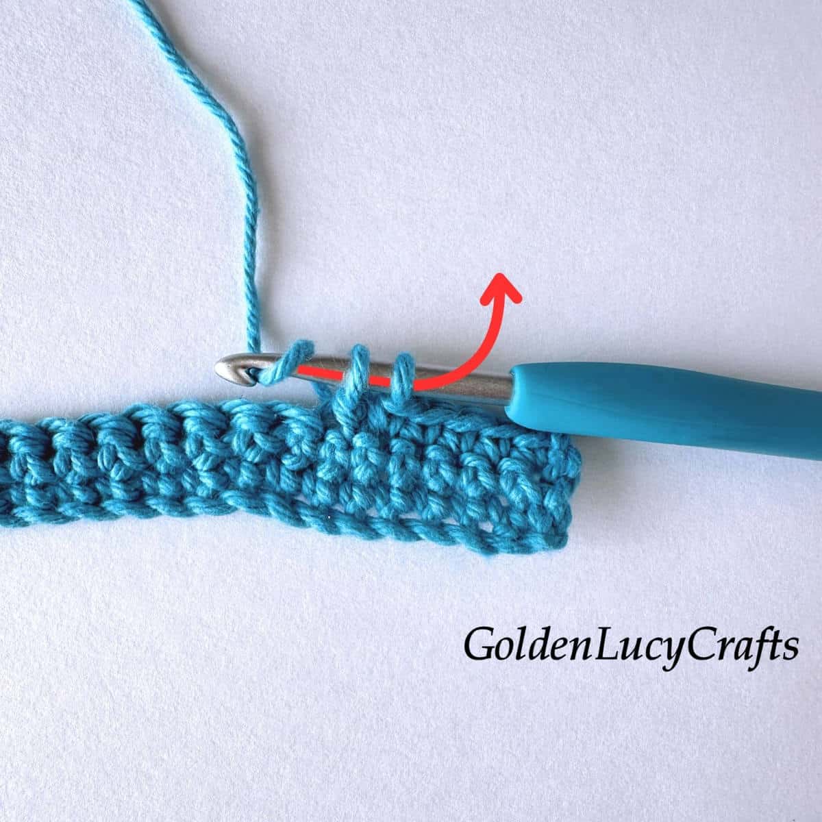 Crochet sample demonstrating step 5 of how to crochet an invisible decrease.