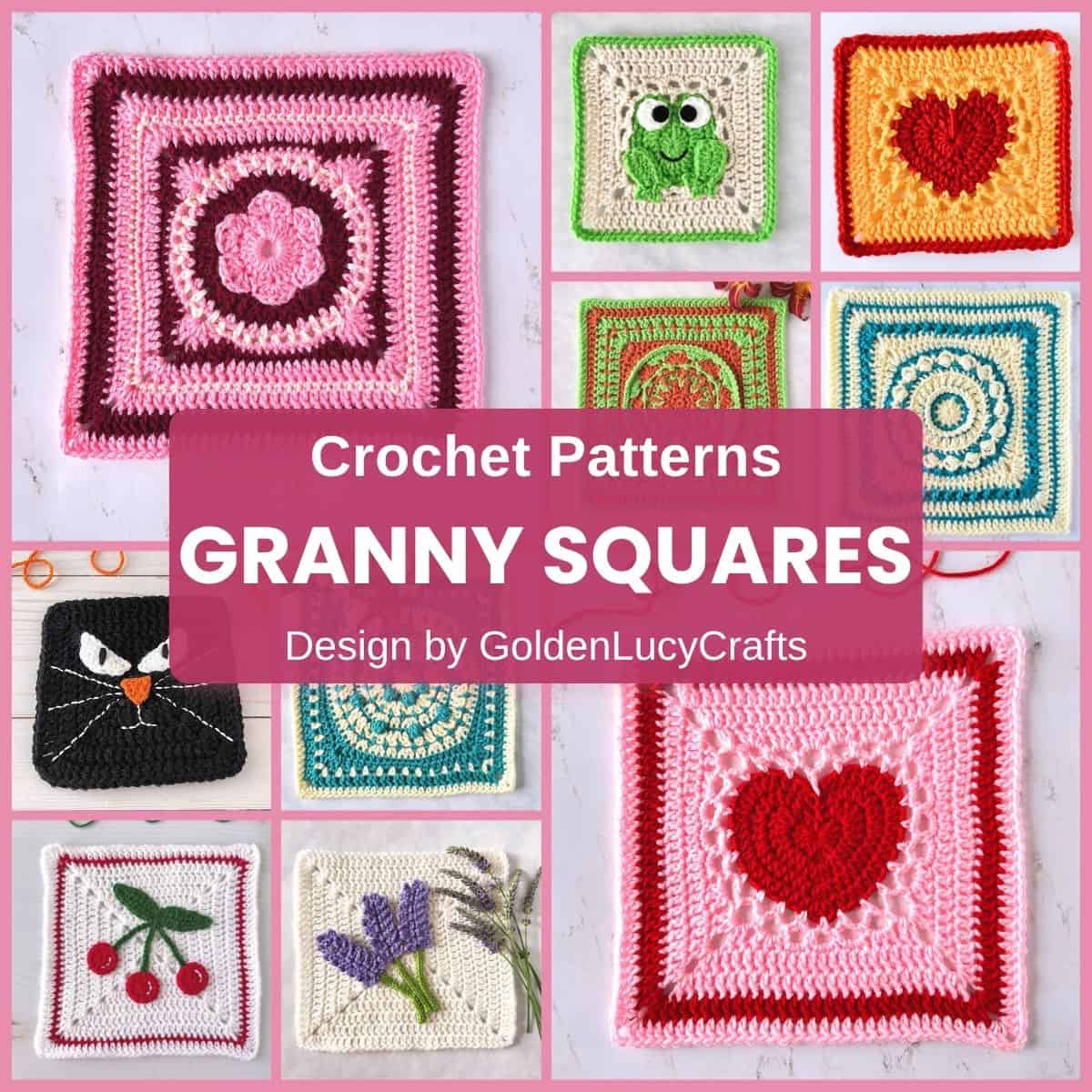 Photo collage of granny squares.