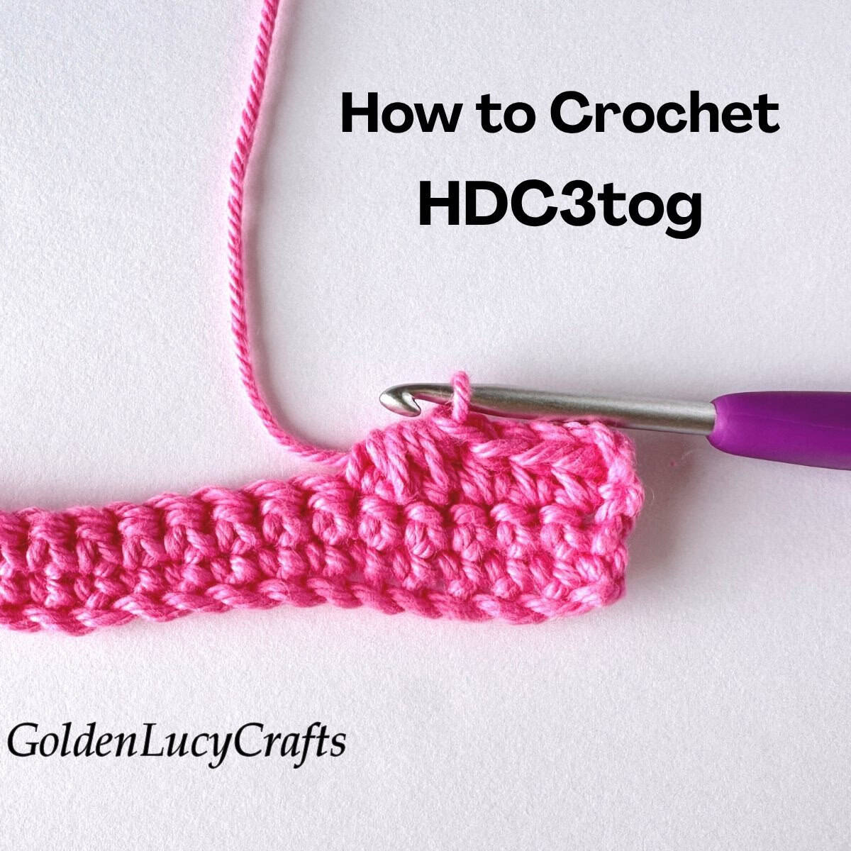 Crochet sample demonstrating stitch half double crochet 3 stitches together.