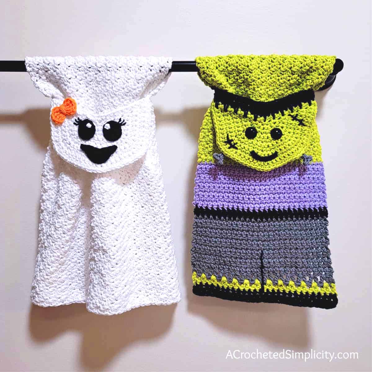 Crocheted Halloween kitchen towels.