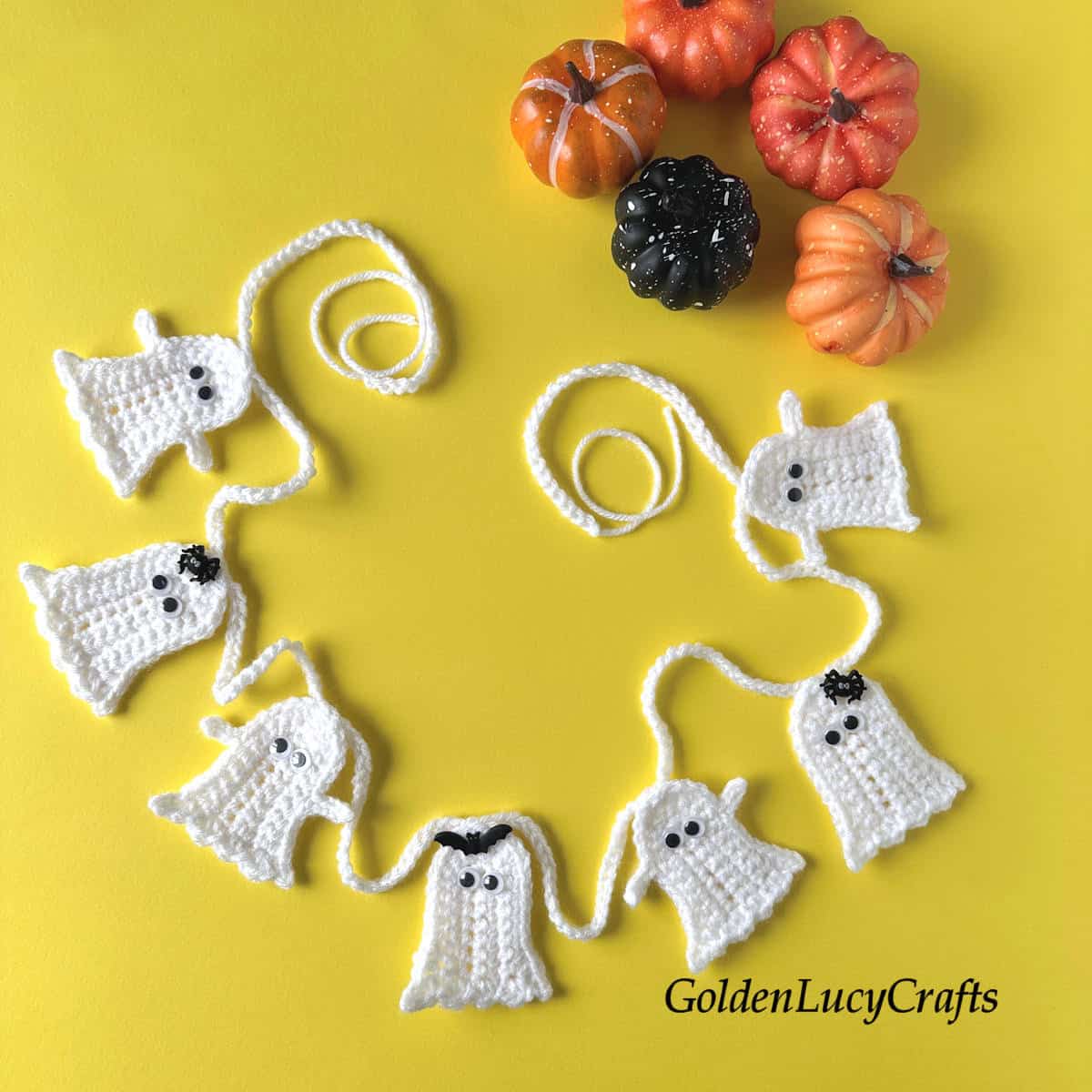 Crocheted ghost garland.